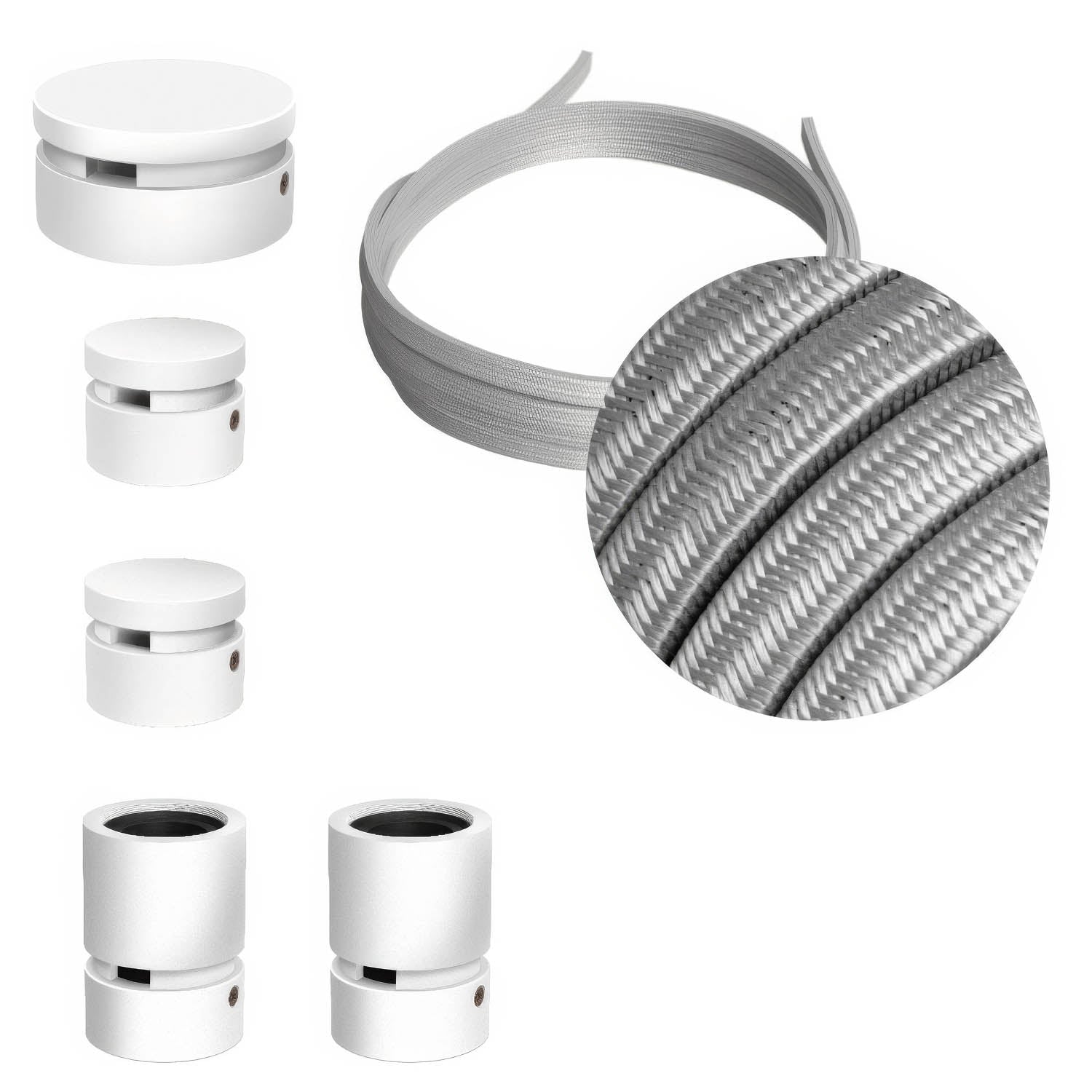 Sistema Filé Wiggle Kit - con cavo CM02 di 3 m per catenaria e 5 componenti in legno verniciato bianco per interni