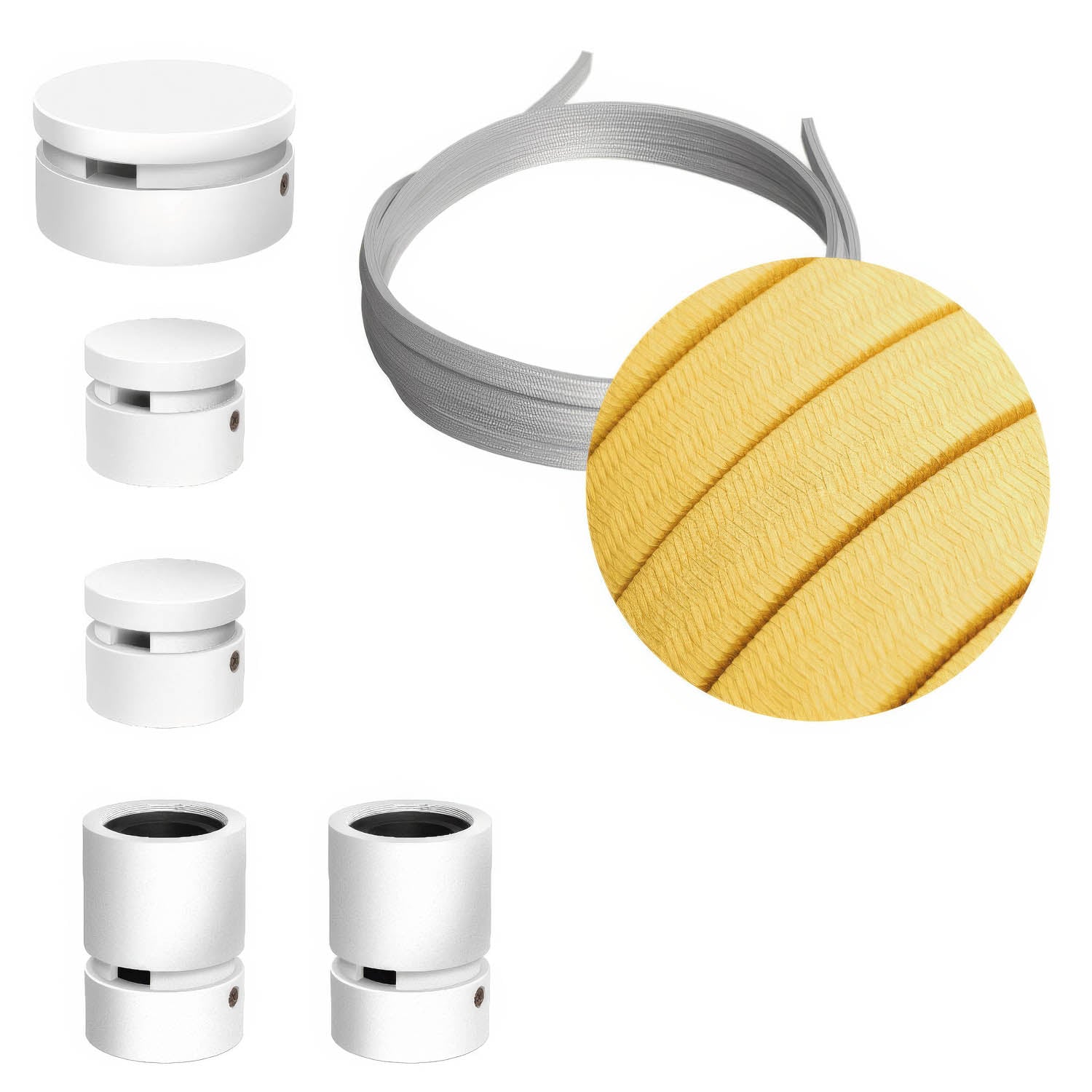 Sistema Filé Wiggle Kit - con cavo CM10 di 3 m per catenaria e 5 componenti in legno verniciato bianco per interni