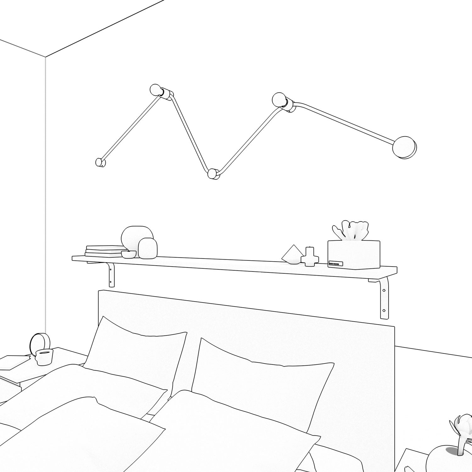 Sistema Filé Wiggle Kit - con cavo CM16 di 3 m per catenaria e 5 componenti in legno verniciato bianco per interni