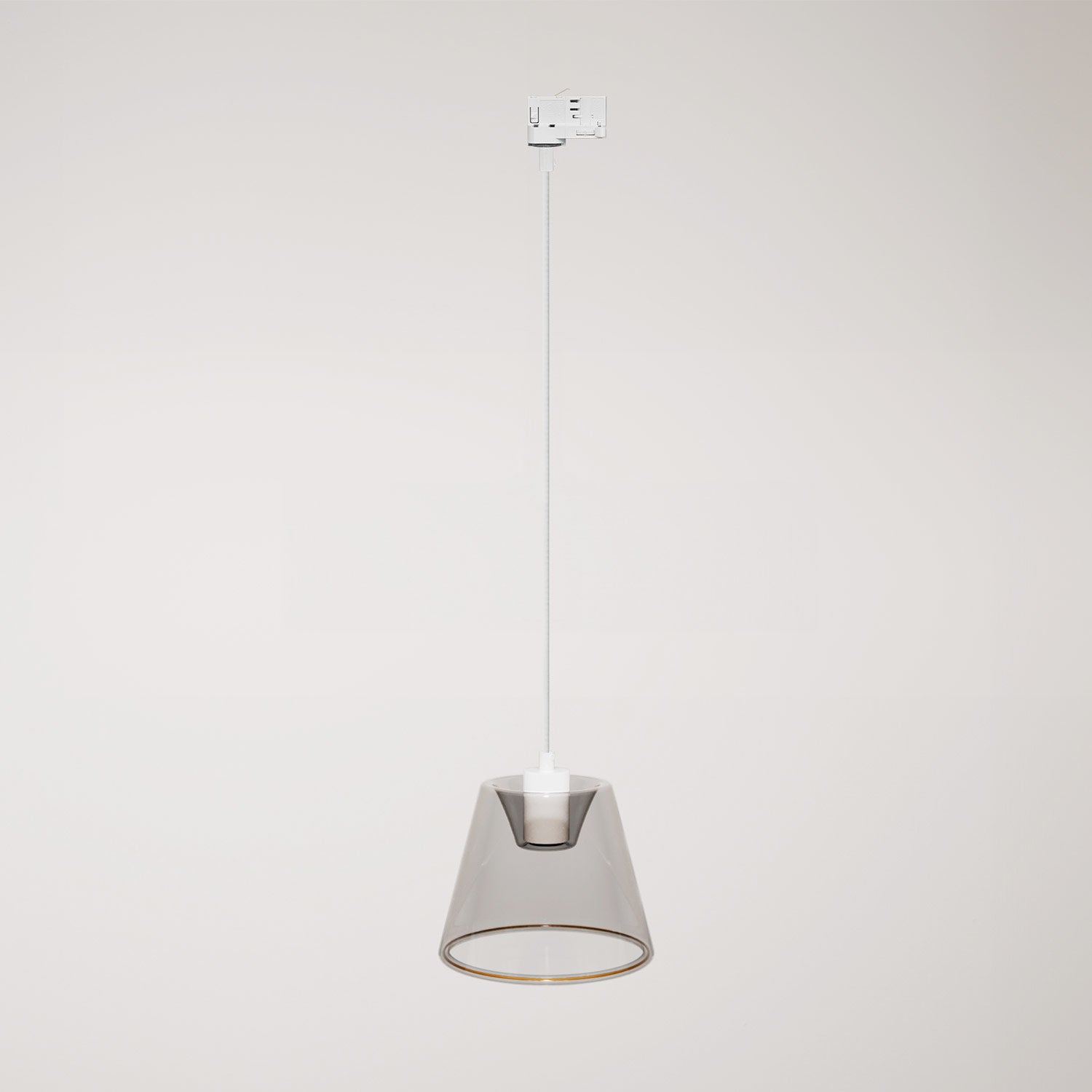 Sospensione per binari con lampadina Ghost a cono smoky - Bianco