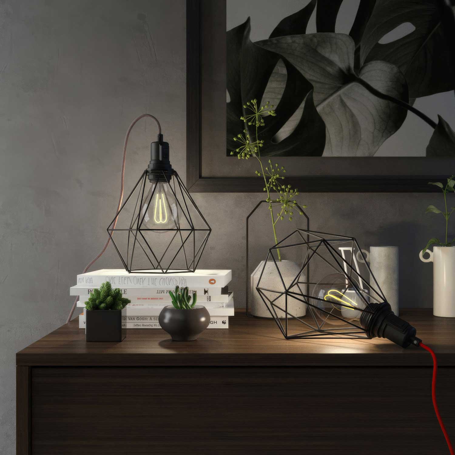 Table Snake - Lampada plug-in con paralume a gabbia Diamond - Nero