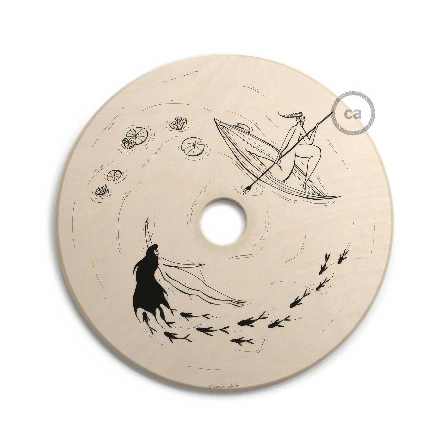 UFO Paralume in legno Special Edition Illustratori Italiani, double face, diametro 33 cm - Fernando Cobelo